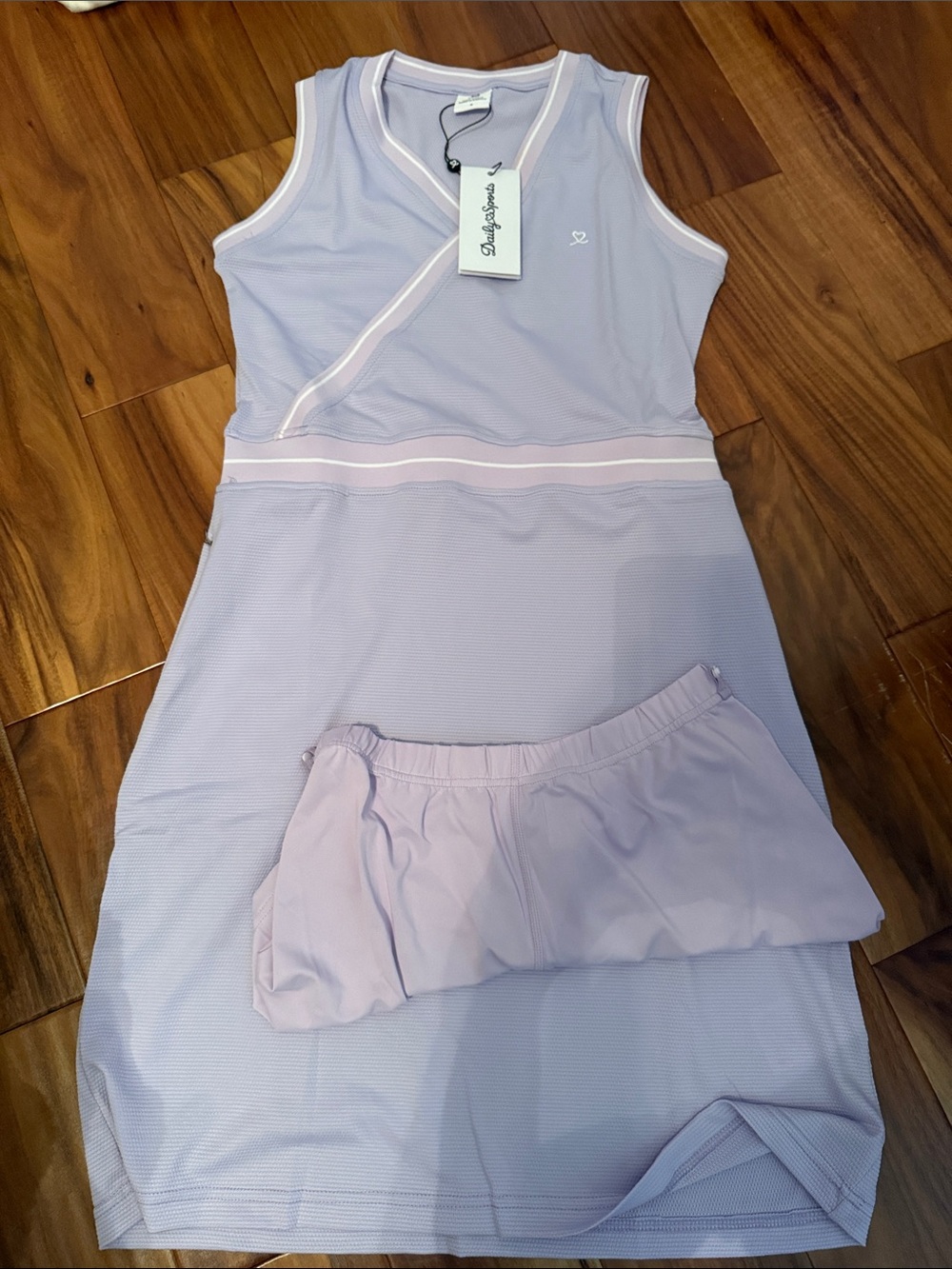 Daily Sports Lavender Sleeveless Athletic Dress with white trim and under shorts
